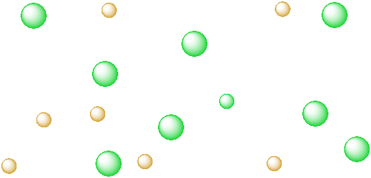 A cloud of randomly distributed and widely spaced large and small spheres.