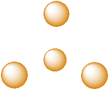 A triangle of spheres viewed from one edge. Above them is a fourth sphere.