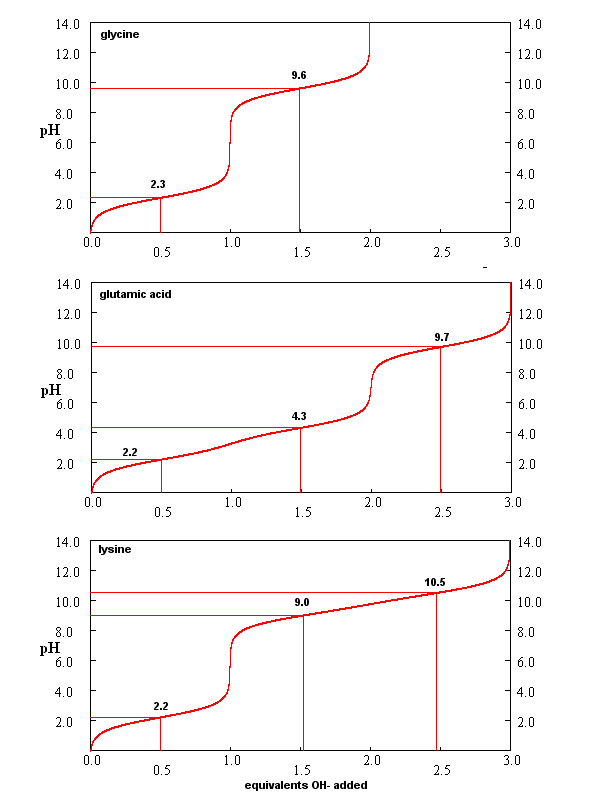 Figure: Titration curves for Gly, Glu, and Lys. Isoelectric Point
